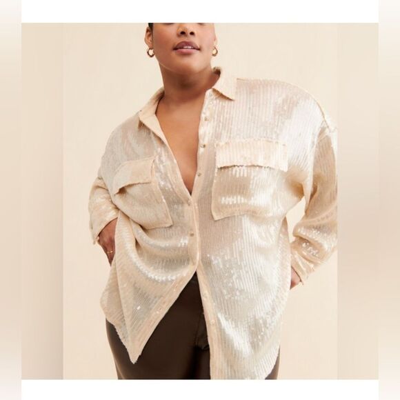 Anthropologie The Remie Sequin Button down Shirt Plus  Size 3X - Picture 1 of 5